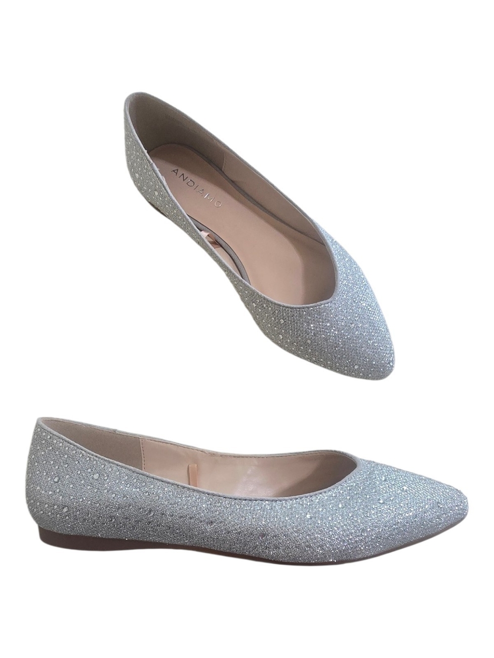 Andiamo ASHANNON Silver Crystal Rhinestone Pointed Toe Flats Size 8M Bridal Prom